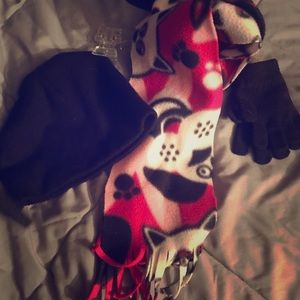 Black beannie & pink cat/dog scarf set